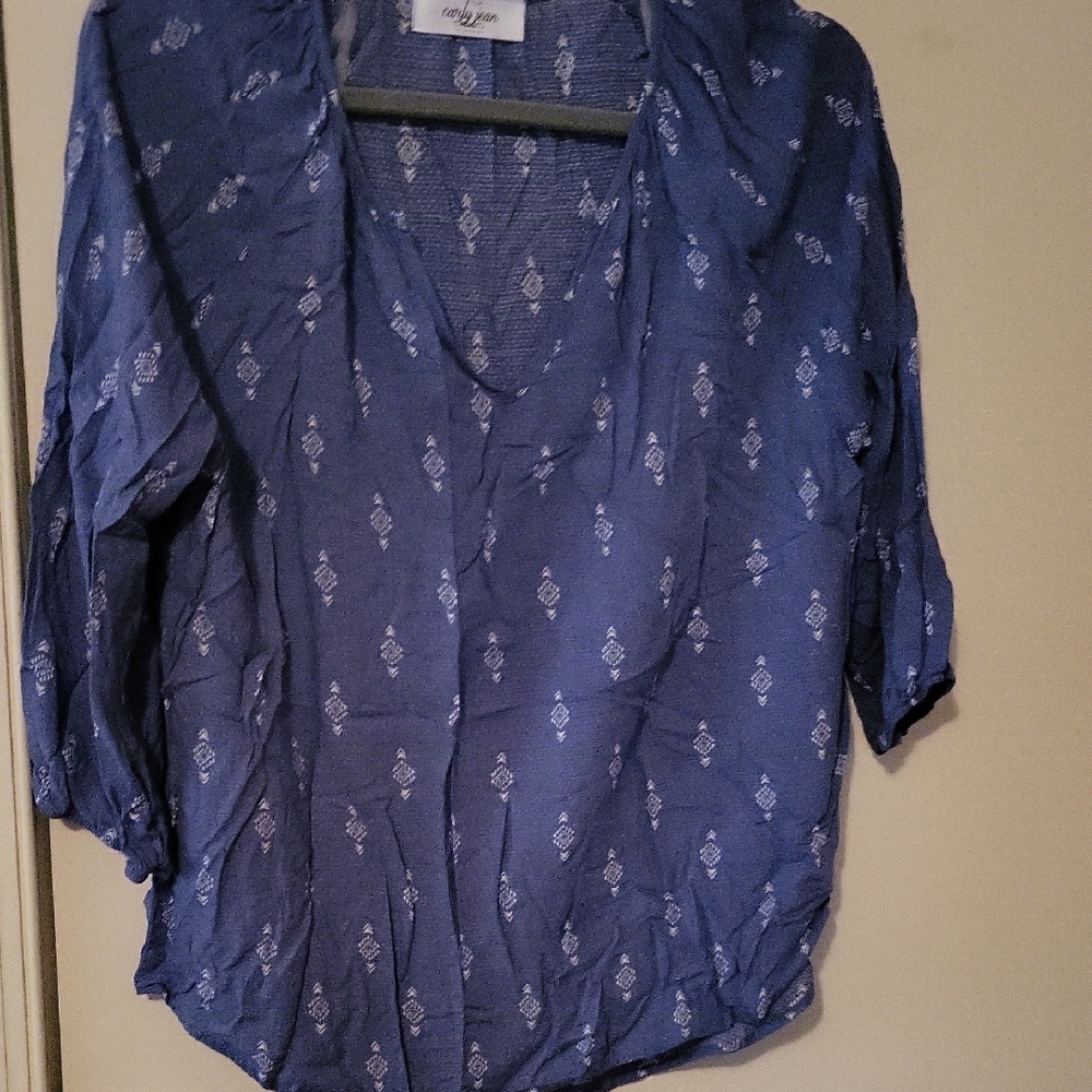 Carly Jean Navy Patterned Blouse